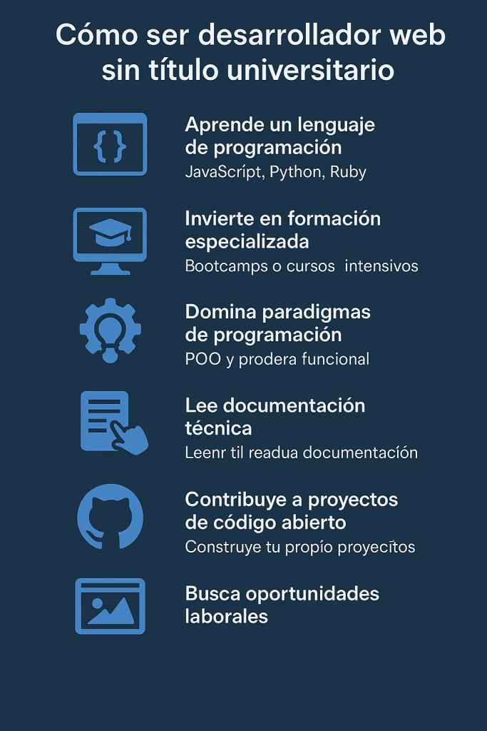 Qué necesitas para ser desarrollador web en 2025 1 Ser desarrollador web sin título universitario en 2025